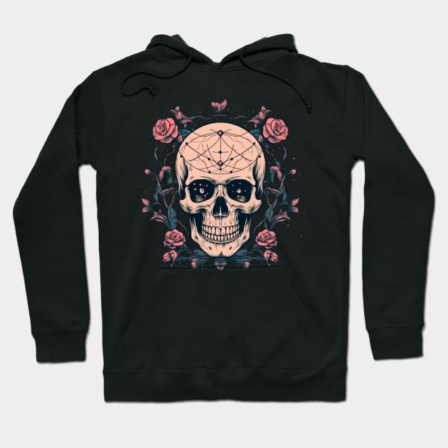 Skull and Roses with Spikes and Wiccan Symbols Hoodie by TOKEBI